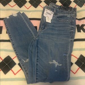 American Eagle Outfitters Women's Light Blue Ripped Skinny Jeans